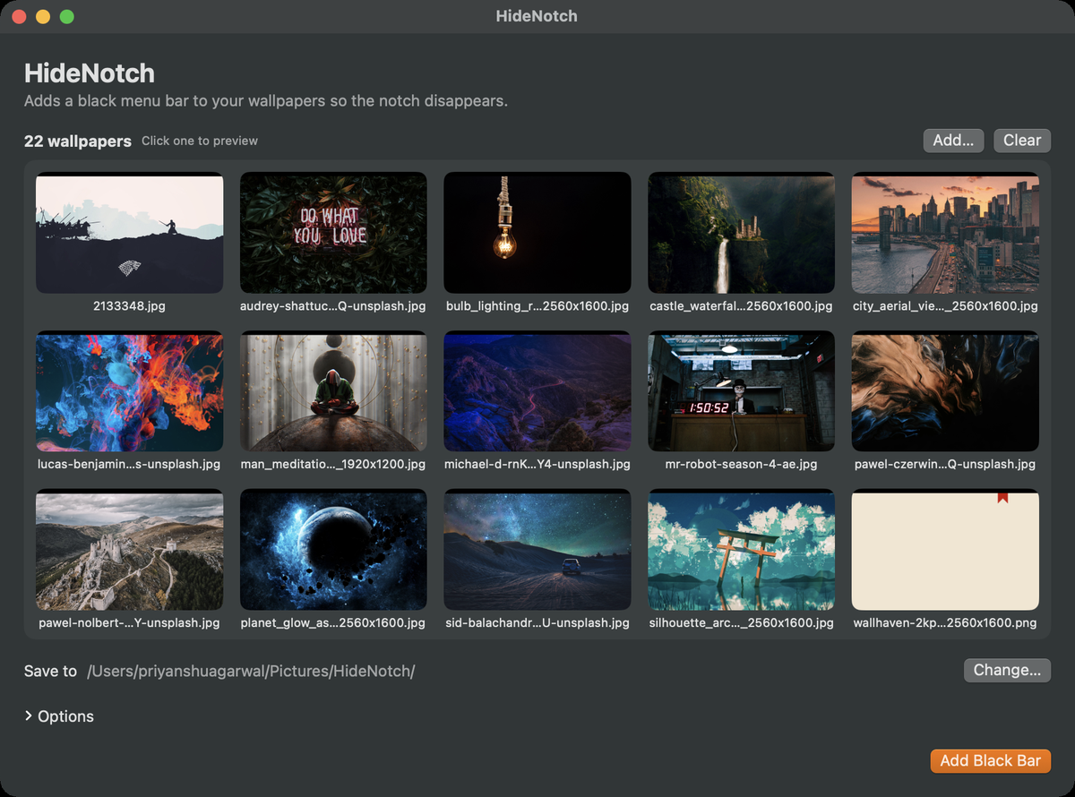 HideNotch gallery of wallpaper thumbnails